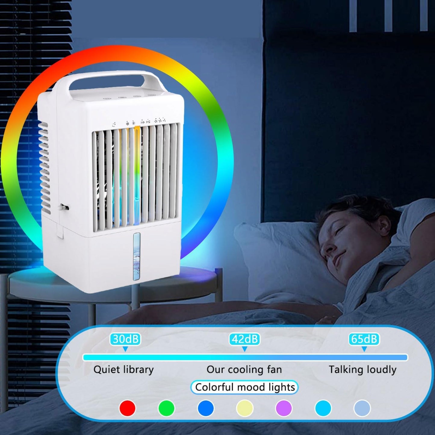 GENERIC Climatisation Portable Avec Réservoir D'eau De 900ml, Refroidisseur D'air 3 En 1 Avec Pivot 70°, Minuterie, Ventilateur De Table Silencieux Pour Le Bureau, La Chambre Et Les Voyages