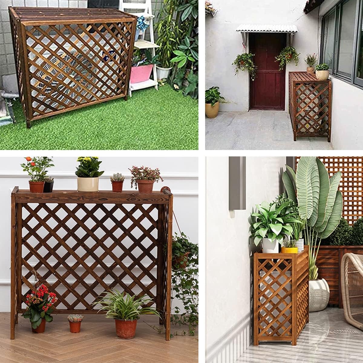  Grille De Protection Pour Climatiseur Pour Unités Extérieures, Housse Antivol Pour Unités De Climatisation, Conception De Clôture En Bois, 83 X 35 X 74 X 99 Cm, Bouclier Durable Et Résistant Aux