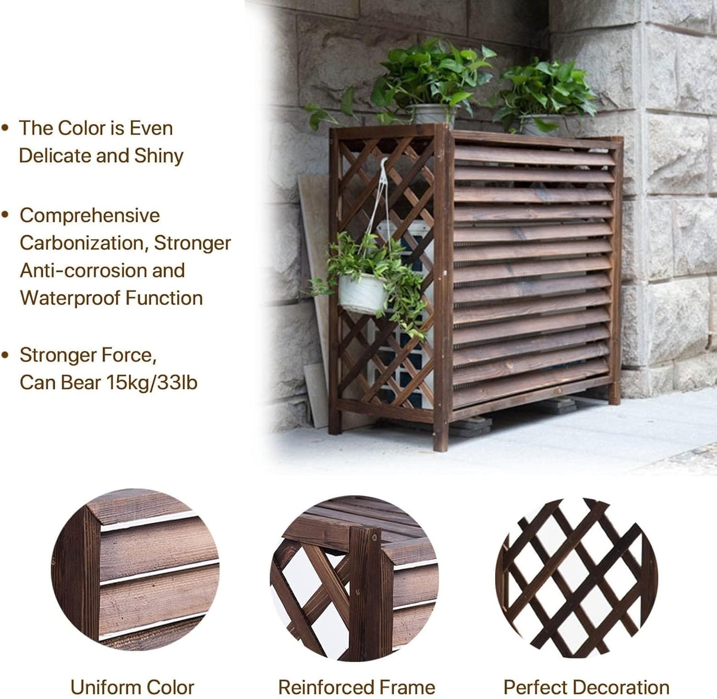  Housse De Protection En Bois Massif Pour Climatisation – Clôture Extérieure Et Poubelle – Support De Présentation Pour Plantes De Jardin – Grille De Protection Pour Climatiseur Et Pompe à Chaleur