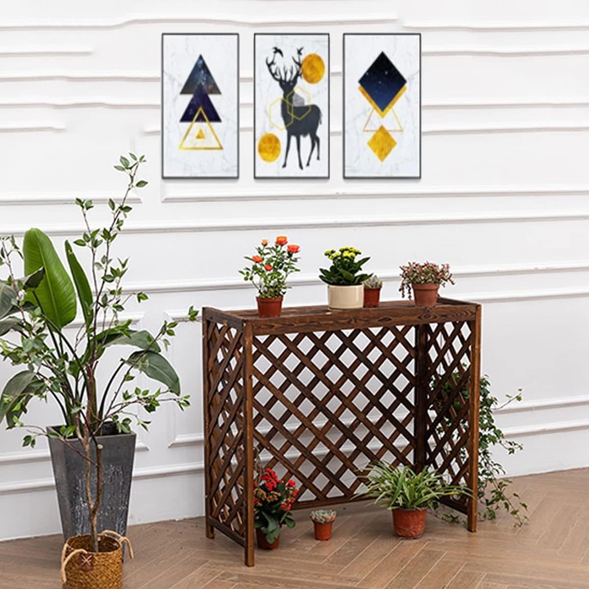  Grille De Protection Pour Climatiseur Pour Unités Extérieures, Housse Antivol Pour Unités De Climatisation, Conception De Clôture En Bois, 83 X 35 X 74 X 99 Cm, Bouclier Durable Et Résistant Aux