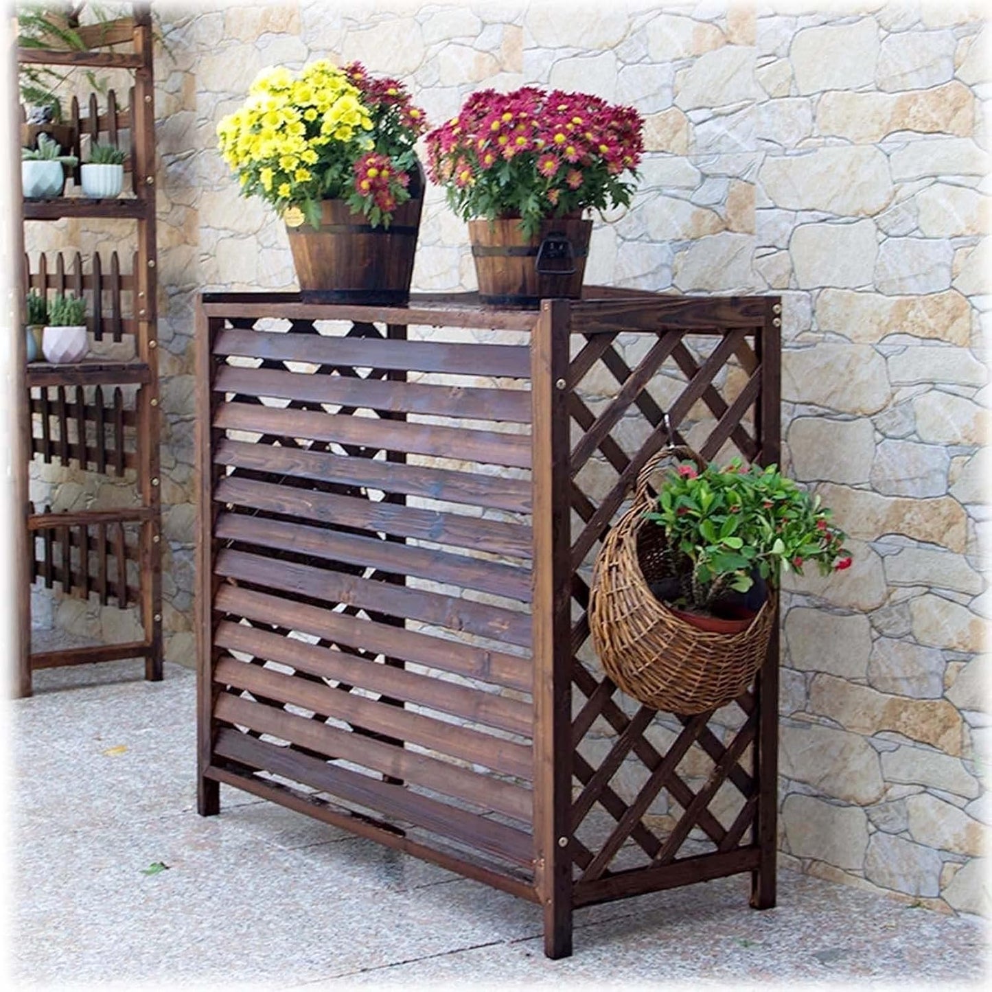 GENERIC Écran De Clôture Robuste En Bois Massif Pour Climatiseur, Housse De Protection Imperméable Pour Unités Extérieures, Installation Facile, Grille Durable, étagère Pour Unité De Condensation