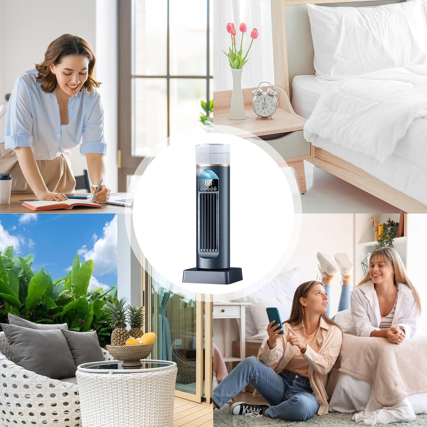 GENERIC Ventilateur D'air Froid | Ventilateur D'air Frais Pour Chambre à Coucher, Refroidisseur Oscillant Sans Pales à 6 Vitesses Avec Télécommande Et Réservoir D'eau, Humidificateur Pour Maison, Bureau