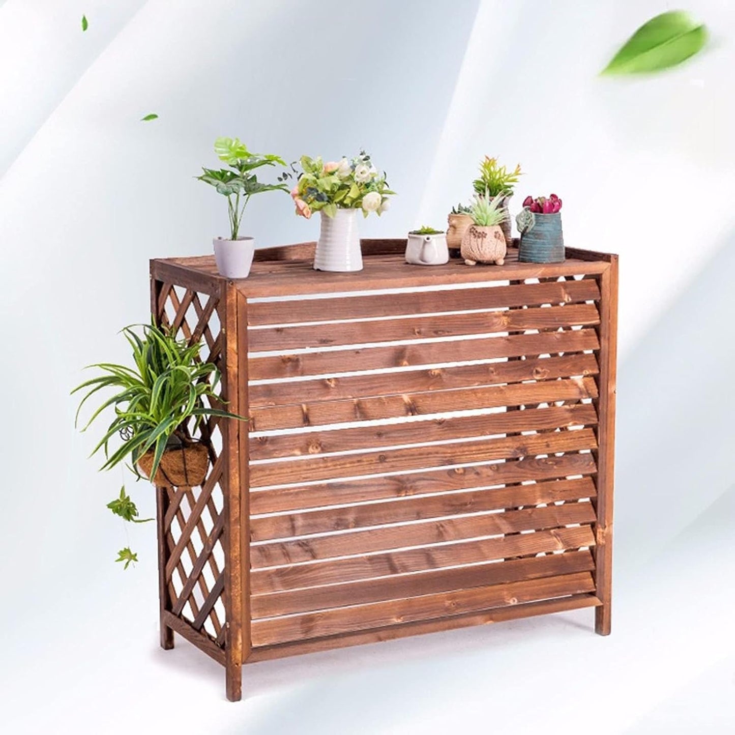  Couverture De Climatiseur En Bois Massif, écran De Confidentialité, Grille De Protection Pour Climatiseur Et Pompe à Chaleur, Support De Décoration De Jardin Robuste, Pré