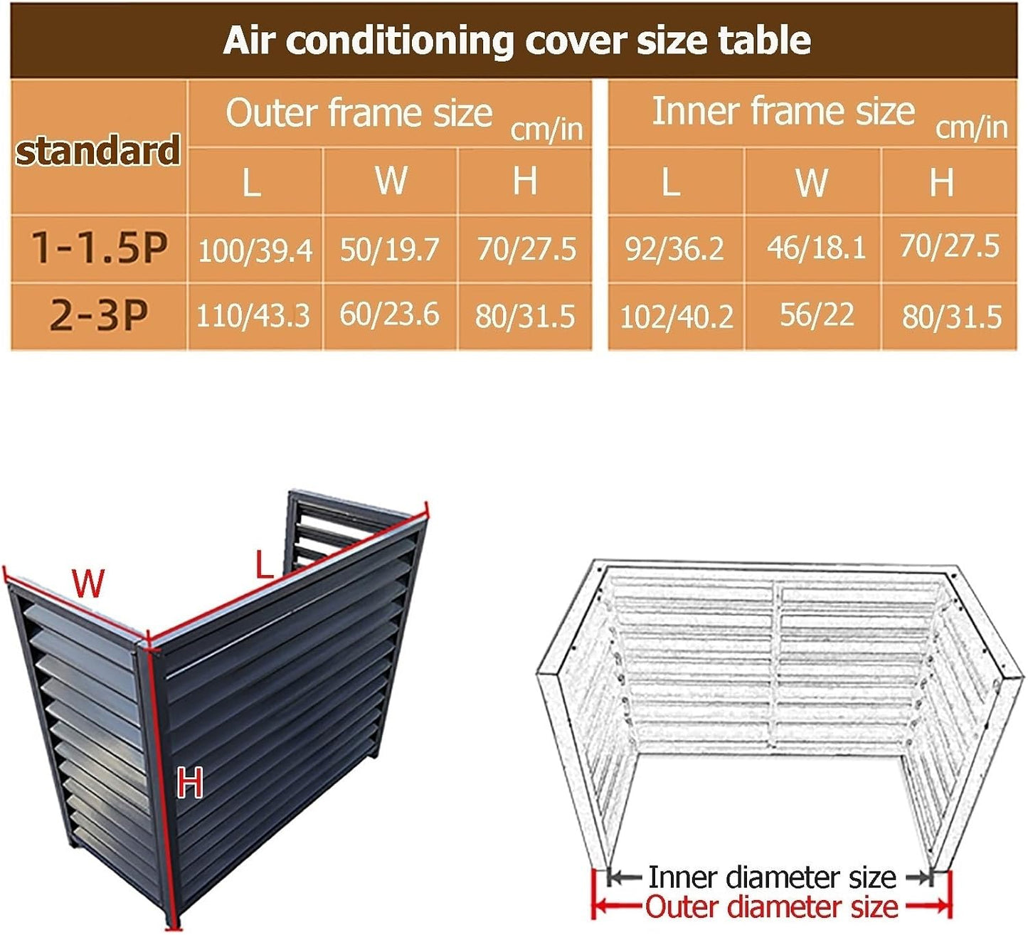 GENERIC Housse De Climatiseur En Aluminium Et écran De Clôture D'intimité | Grille De Condensateur Extérieur | Boîtier De Protection Pour Pompe à Chaleur Et Climatisation | Poubelle élégante