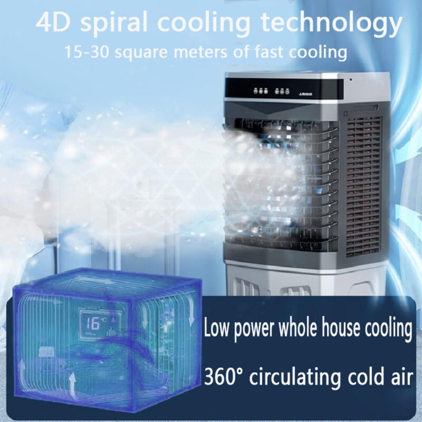 GENERIC Refroidisseur D'évaporation Portable Avec Oscillation, Minuterie 12H, Arrêt Automatique, Grand Réservoir D'eau Pour Le Refroidissement Efficace De Camping à Domicile