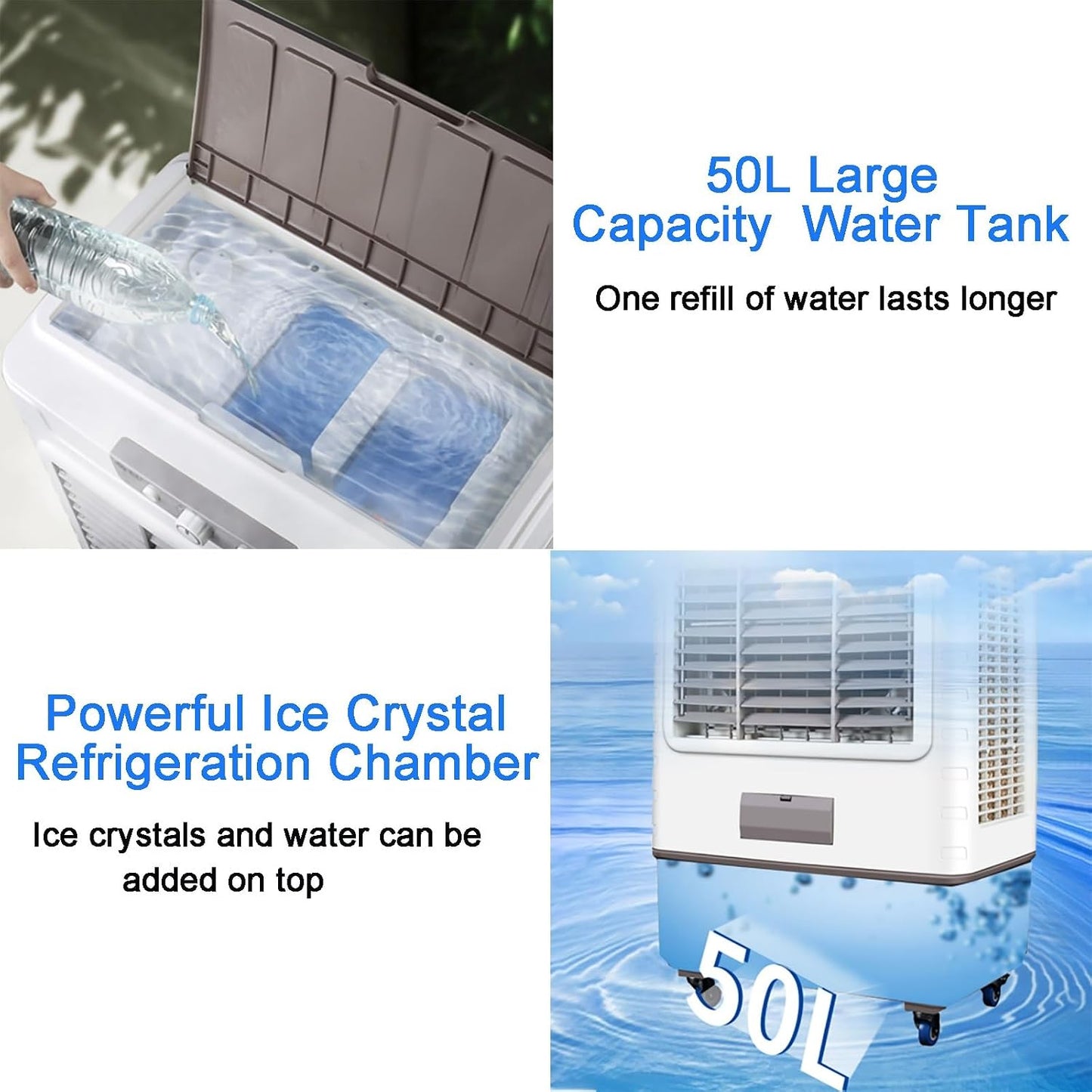 GENERIC Haut CFM Industriel évaporateur Refroidisseur 4500m3H Grand 50L Réservoir Mobile Climatiseur Ventilateur Avec Swing Réglable Et Cristaux De Glace Pour Le Refroidissement D'usine D'entrepôt