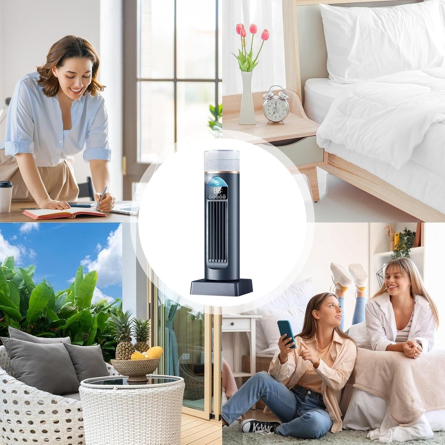 GENERIC Ventilateur De Climatisation Pour Chambre à Coucher | Refroidisseur Oscillant Silencieux à 6 Vitesses Avec Télécommande Et Réservoir D'eau, Minuterie De 6 Heures Pour La Maison, Le Bureau, Le