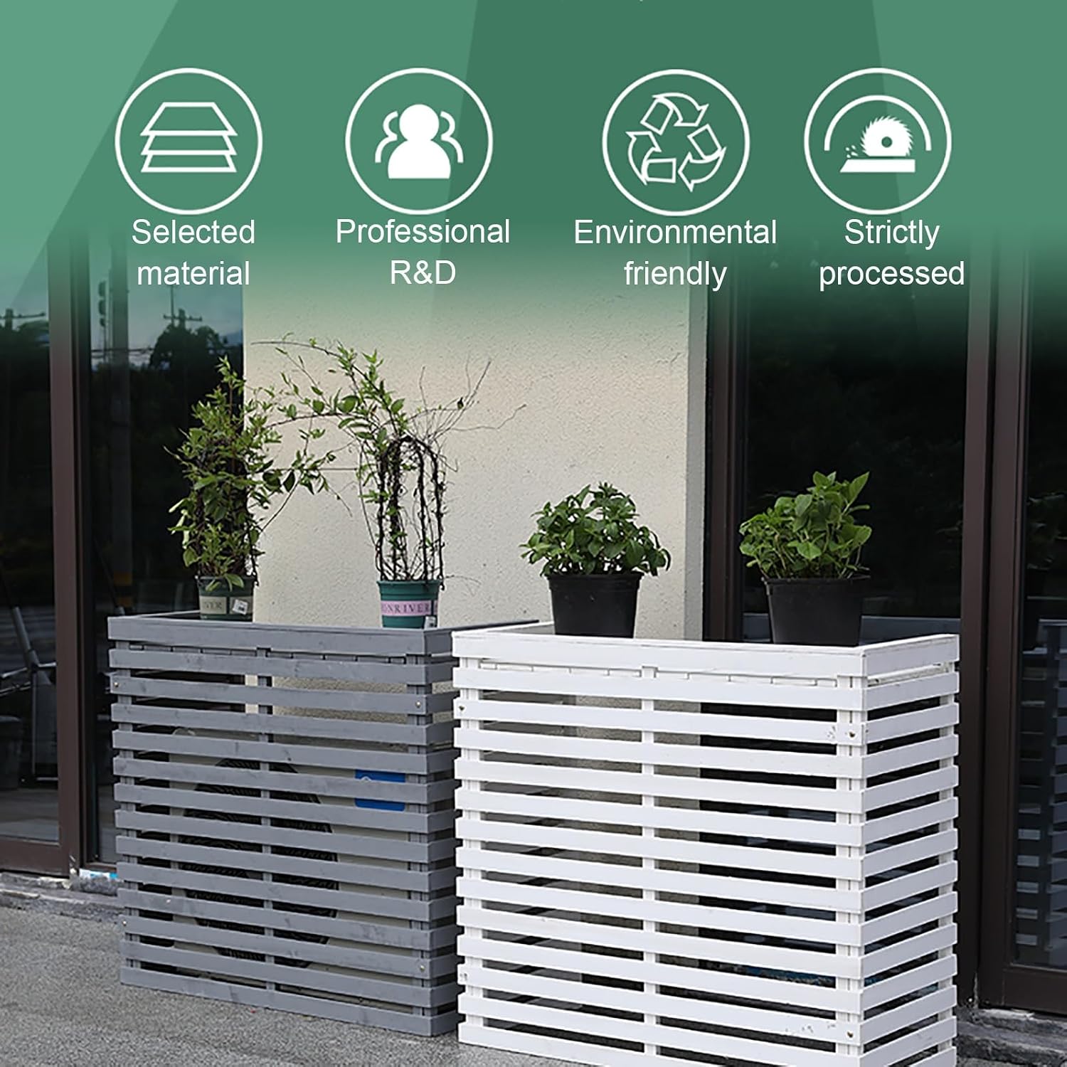 GENERIC Housse De Protection Pour Climatiseur Extérieur, Bois Massif Et Support De Fleurs, Protection De L'unité AC, Résistant Aux Intempéries, Design Décoratif Noir Pour Climatiseurs Portables