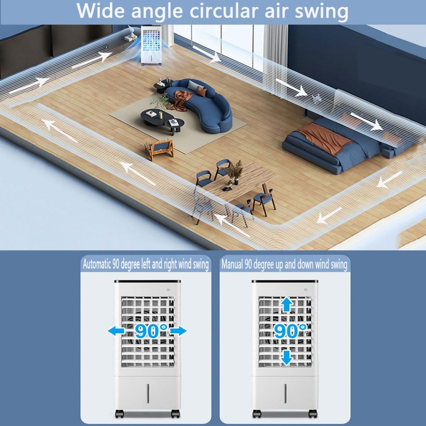 GENERIC Réservoir D'eau Portable De Refroidisseur D'air 9L, Ventilateur Avec Minuterie Et Télécommande, Climatisation Silencieuse Sans échappement, Refroidissement Mobile Pour La Maison Et Le Bureau, Blanc