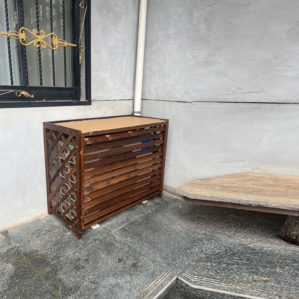 GENERIC Housse En Bois Massif Pour Climatiseur Et Pompe à Chaleur – Anti-corrosion – Solution élégante De Rangement Pour Plantes