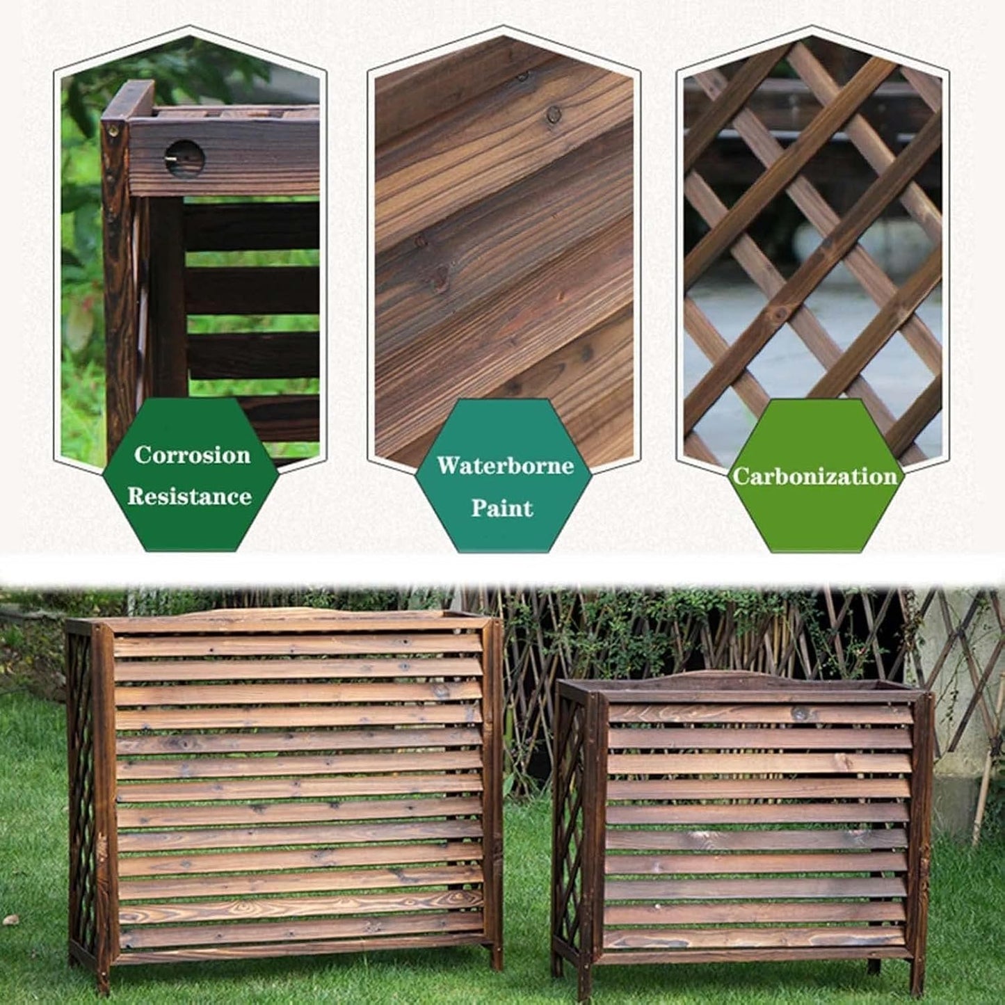 GENERIC Housse En Bois Massif Pour Climatiseur – Clôture D'intimité Extérieure, Stores Pour Unités AC, Protection Contre La Condensation, Boîtier De Poubelle, Support De Fleurs Décoratif Et élégant