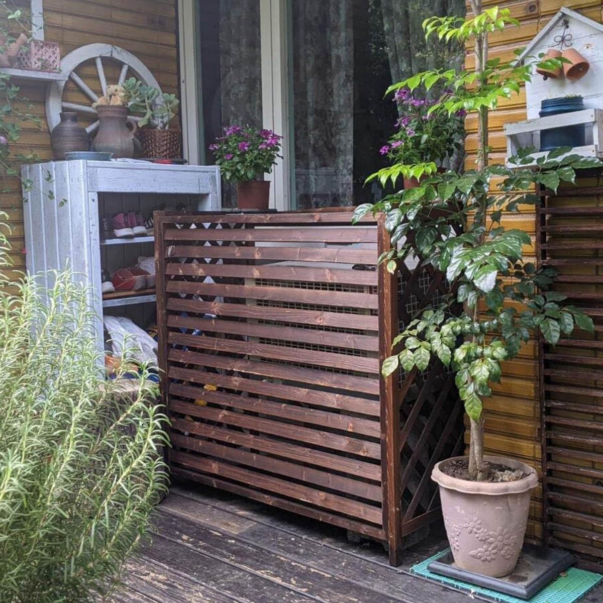 GENERIC Housse De Climatiseur D'extérieur XL Et écran De Clôture En Bois Massif Pour Balcon Et Jardin, Installation Facile, Dimensions : L 120 X L 57 X H 100 Cm