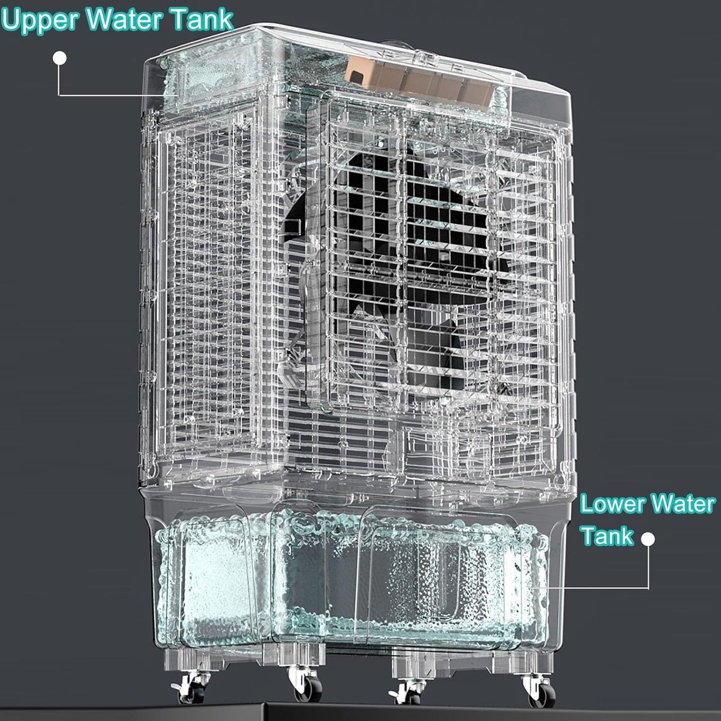 GENERIC Réservoir D'air évaporatif Portable 50L Avec Paquets De Glace, Ventilateur Oscillant à 120 ° Pour Garage Yard Commercial Use, Refroidissement Silencieux Avec 3 Vitesses Et Roues