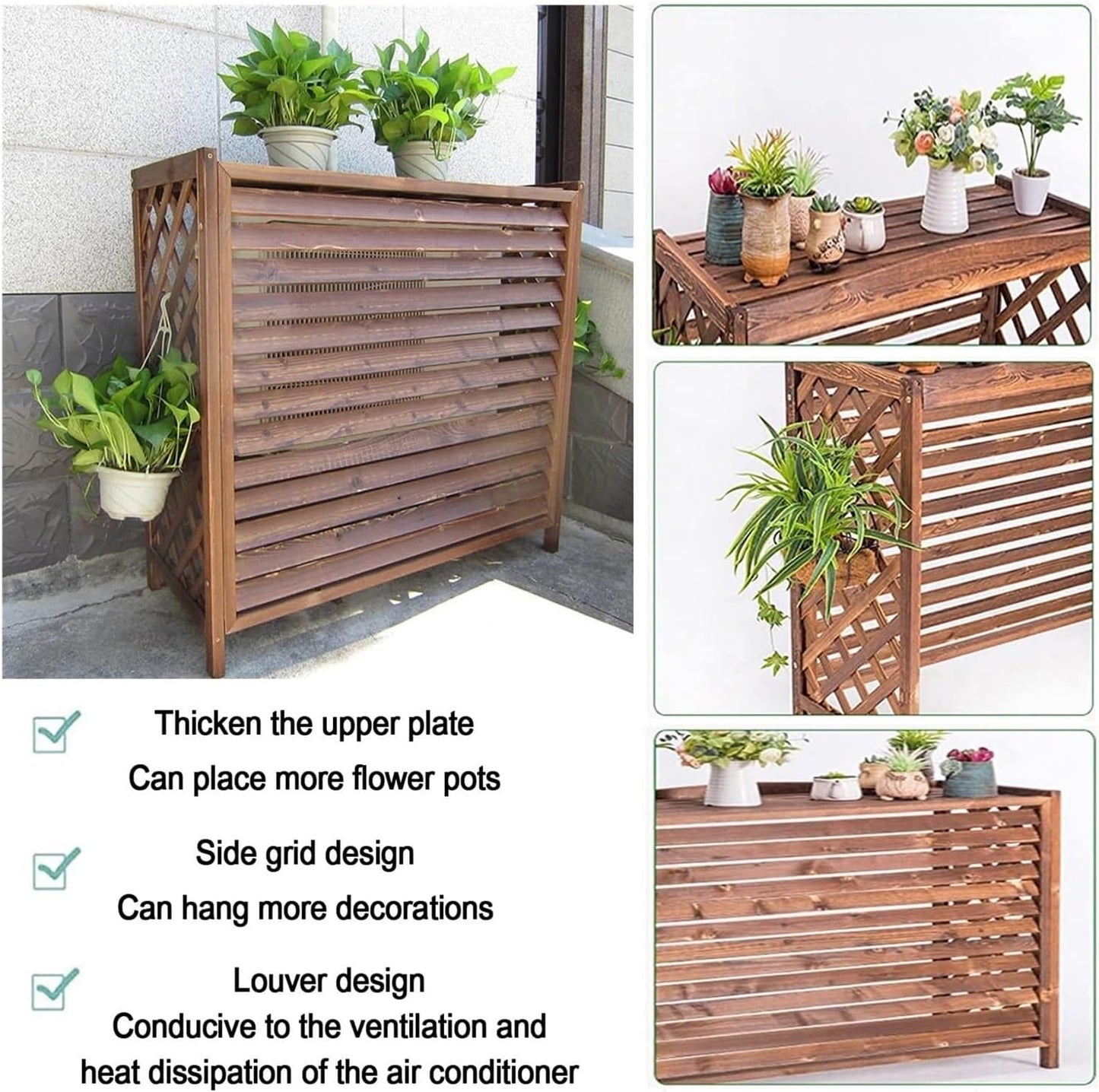 GENERIC Support De Fenêtre En Bois Pour Climatiseur - Séparateur D'espace Caché Pour Poubelle D'intérieur/extérieur - Support De Plantes Pour Balcon Et Maison élégante