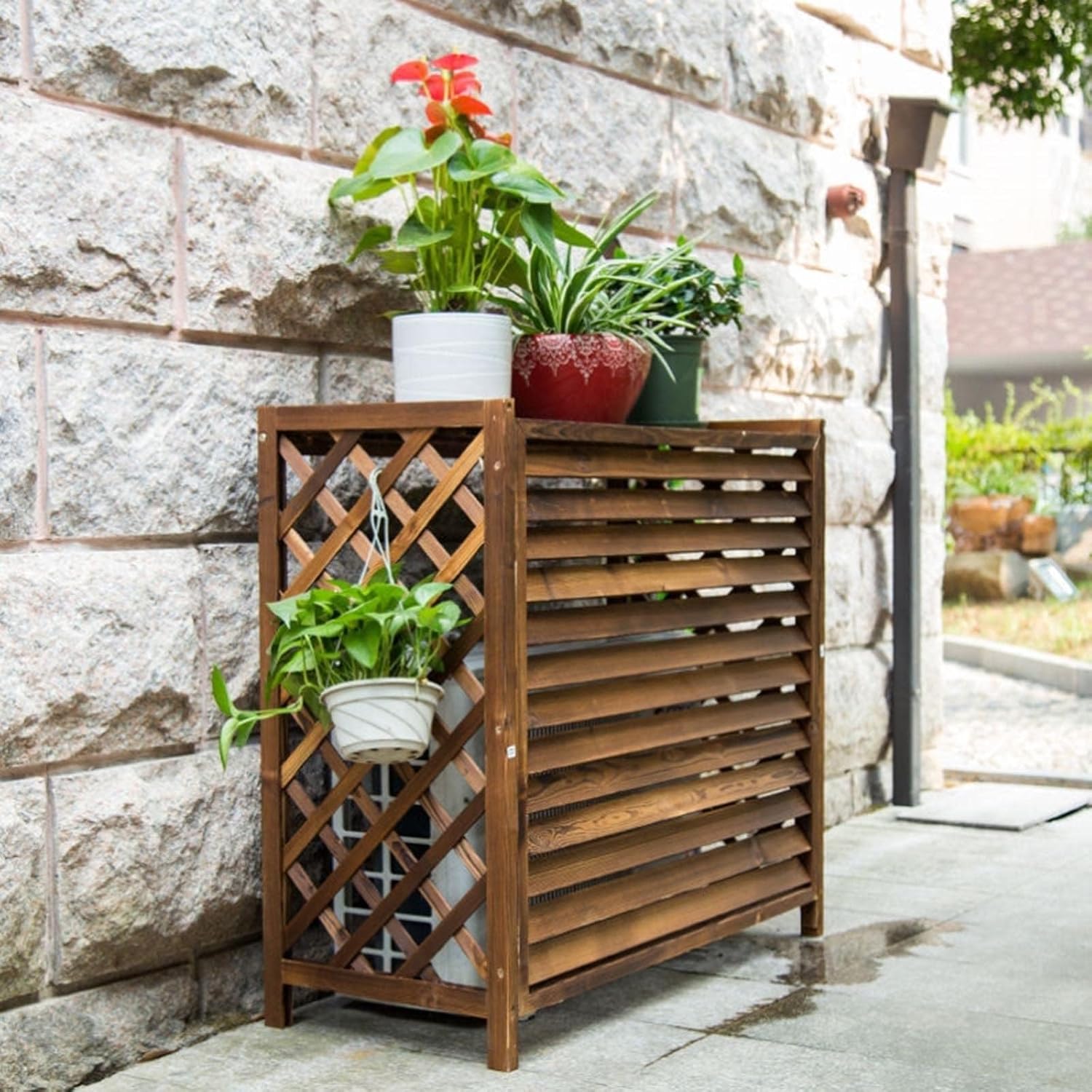  Housse De Protection Pour Climatiseur En Bois Massif, Séparateur D'espace, Boîtier De Poubelle, Support De Fleurs, Grille De Protection Pour Climatiseur Et Chauffage