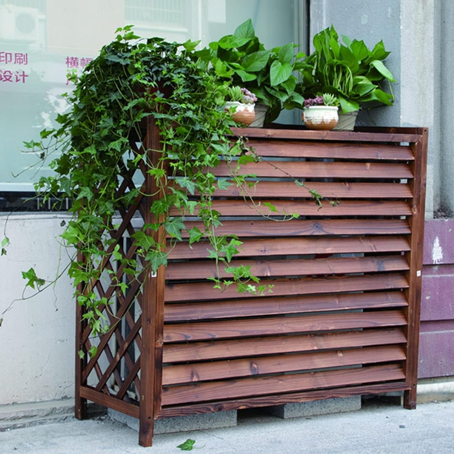 GENERIC Housse De Protection En Bois Massif Pour Climatiseur - Cadre De Volet - Grille De Protection En Bois - 120 X 57 X 100 Cm