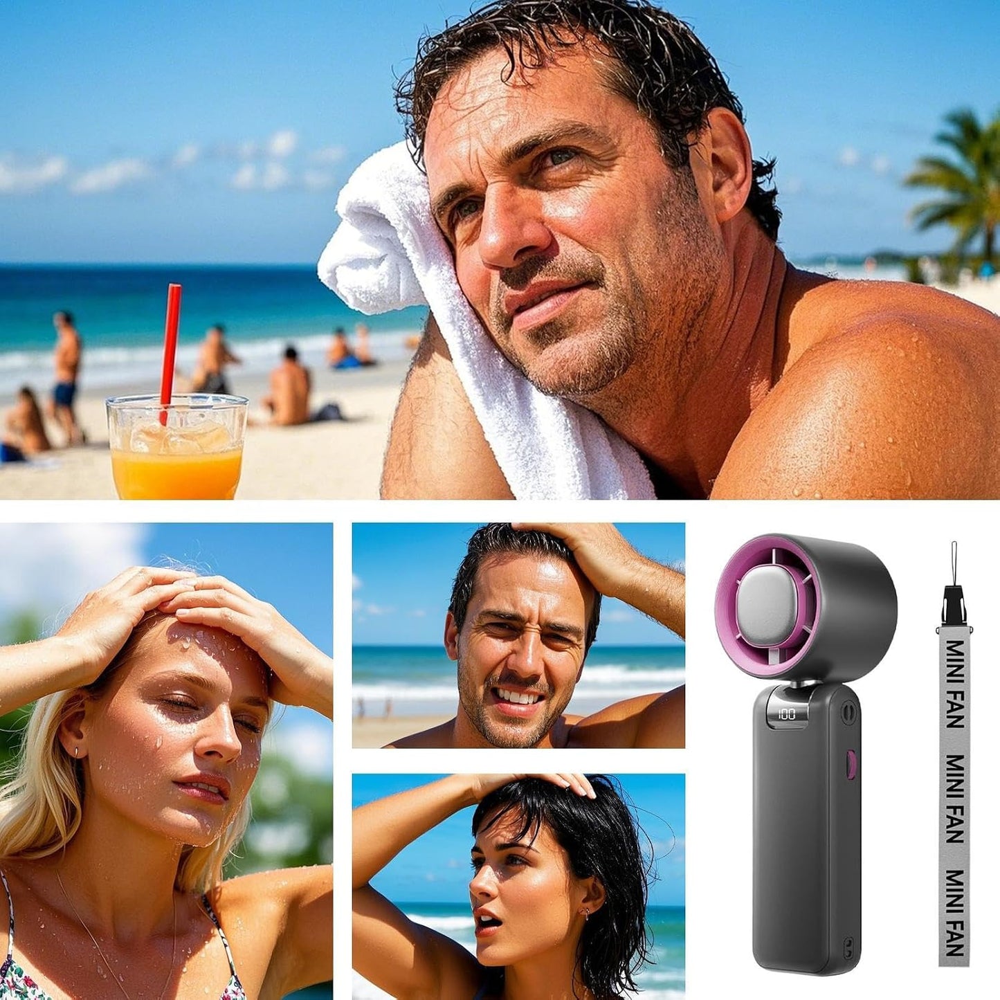 GENERIC Ventilateur à Main Pliable – 3 Vitesses Réglables | Dispositif De Circulation D'air Rechargeable Par USB Pour La Maison, Le Studio, Les Voyages, Le Shopping, Le Camping