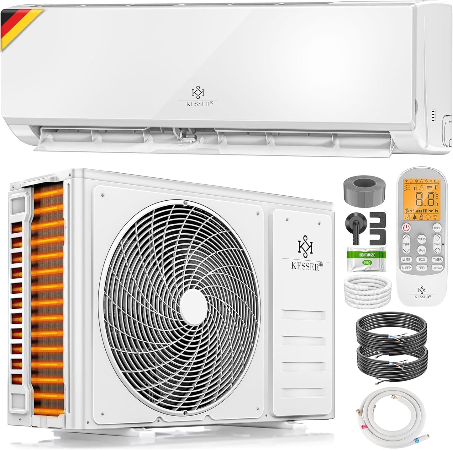  KESSER® Climatiseur SET Split – Wi-Fi/application – Refroidissement A++/chauffage A+ – Réfrigérant R32 – Télécommande, Matériel De Montage 9 000 BTU/h (2 600 Watts) Blanc [Classe énergétique A++]