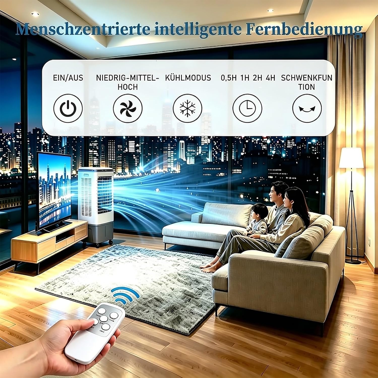 GENERIC Climatisation Mobile Sans Tuyau D'échappement 4in1 Refroidisseur D'air, Refroidisseur D'air Avec Télécommande, Réservoir D'eau De 20 Litres, 3 étapes Incl, 7H Minuteur, 2 Batteries De Refroidissement,