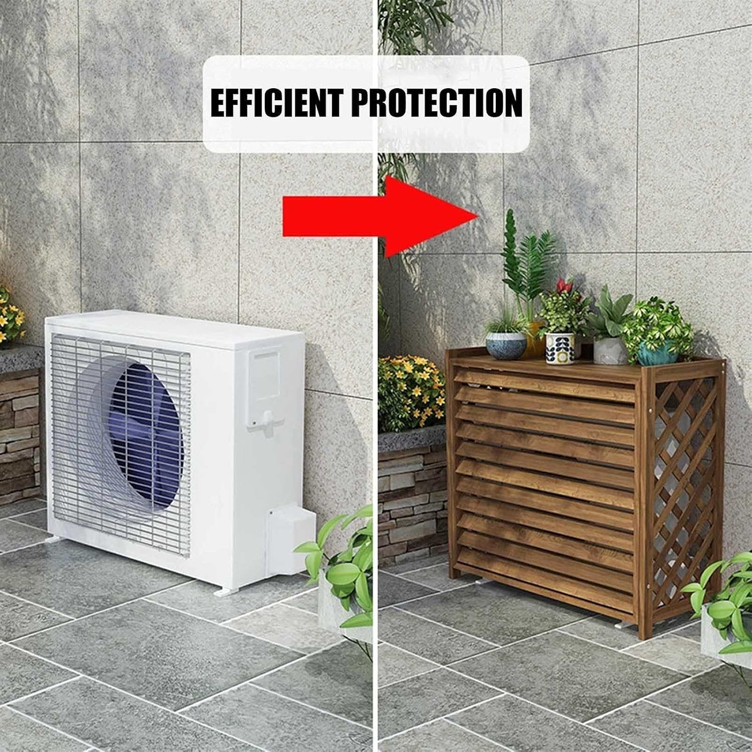 GENERIC Housse De Climatiseur En Bois Imperméable Pour Climatiseur - Durable Et Résistant Aux Intempéries - 80 X 32 X 70 Cm - Décoration De Jardin
