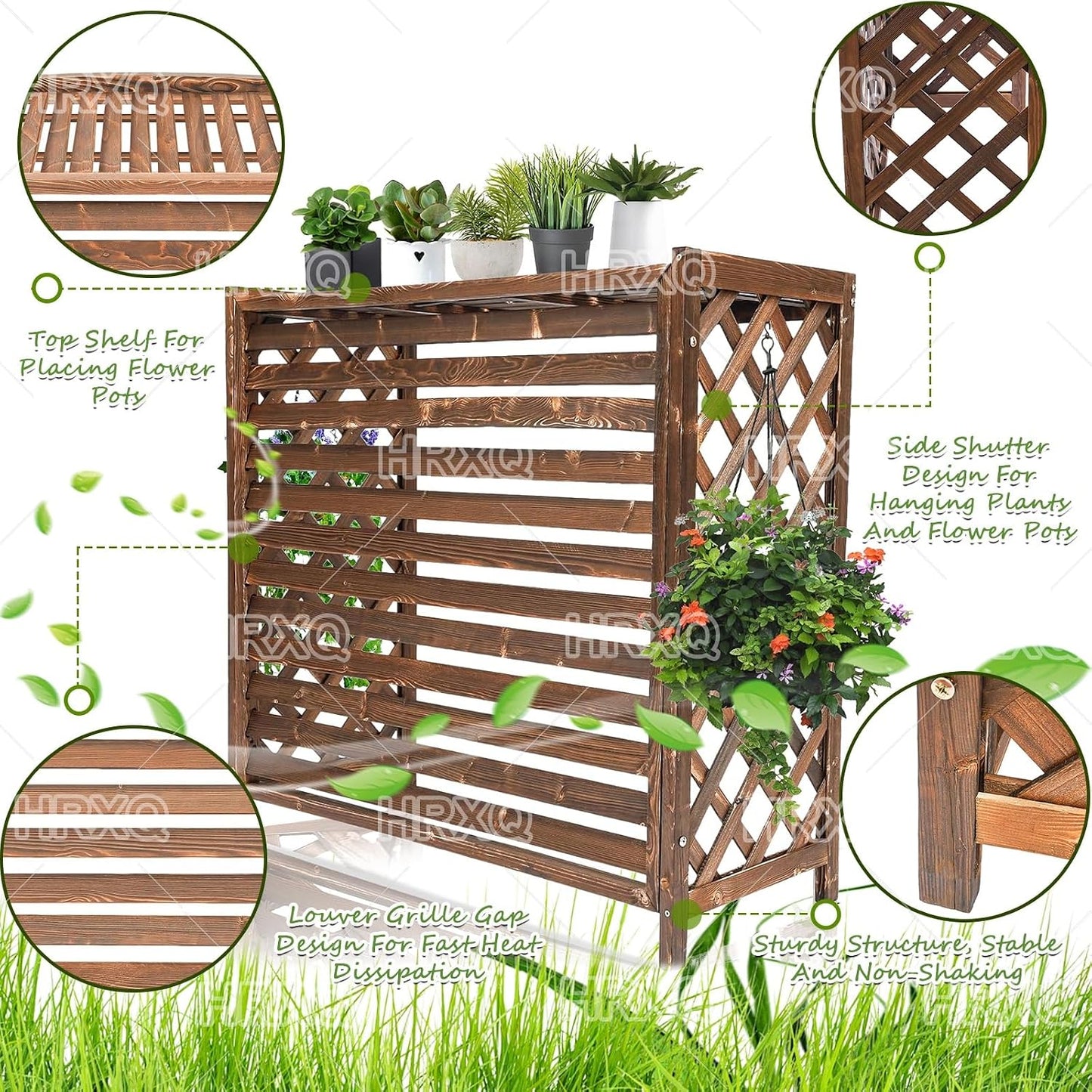 Cache Climatiseur Exterieur Bois Massif Cache Clim Exterieur Planche En Bois Épaissi Climatiseur Unité Extérieure Support De Fleurs Pour Cacher Le Climatiseur (Size : S)
