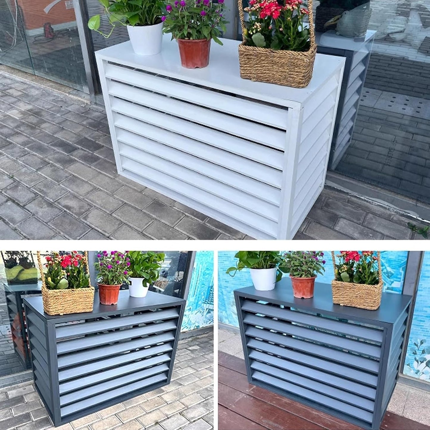GENERIC Housse De Protection En Aluminium à 4 Panneaux Pour Climatiseur Et Pompe à Chaleur - Poubelle D'extérieur Et Support De Fleurs - Clôture Résistante Aux Intempéries (noir, 110 X 60 X 80 Cm)