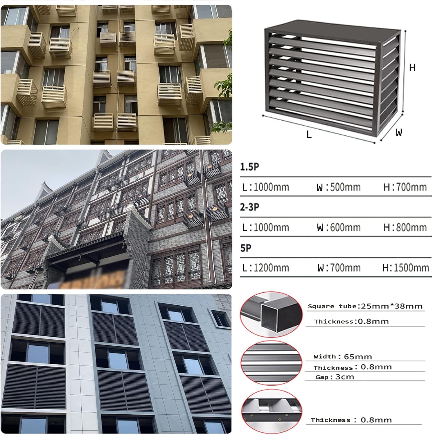GENERIC Housse De Climatiseur D'extérieur Toutes Saisons Et Clôture Décorative – Protection En Aluminium Pour Unités Centrales AC – Boîtier De Poubelle Autonome