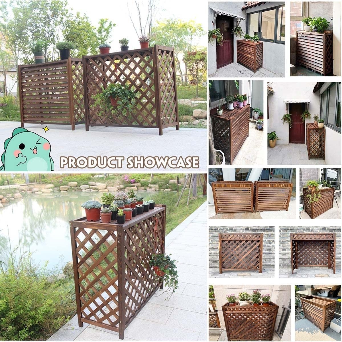 GENERIC Support De Fenêtre En Bois Pour Climatiseur - Séparateur D'espace Caché Pour Poubelle D'intérieur/extérieur - Support De Plantes Pour Balcon Et Maison élégante