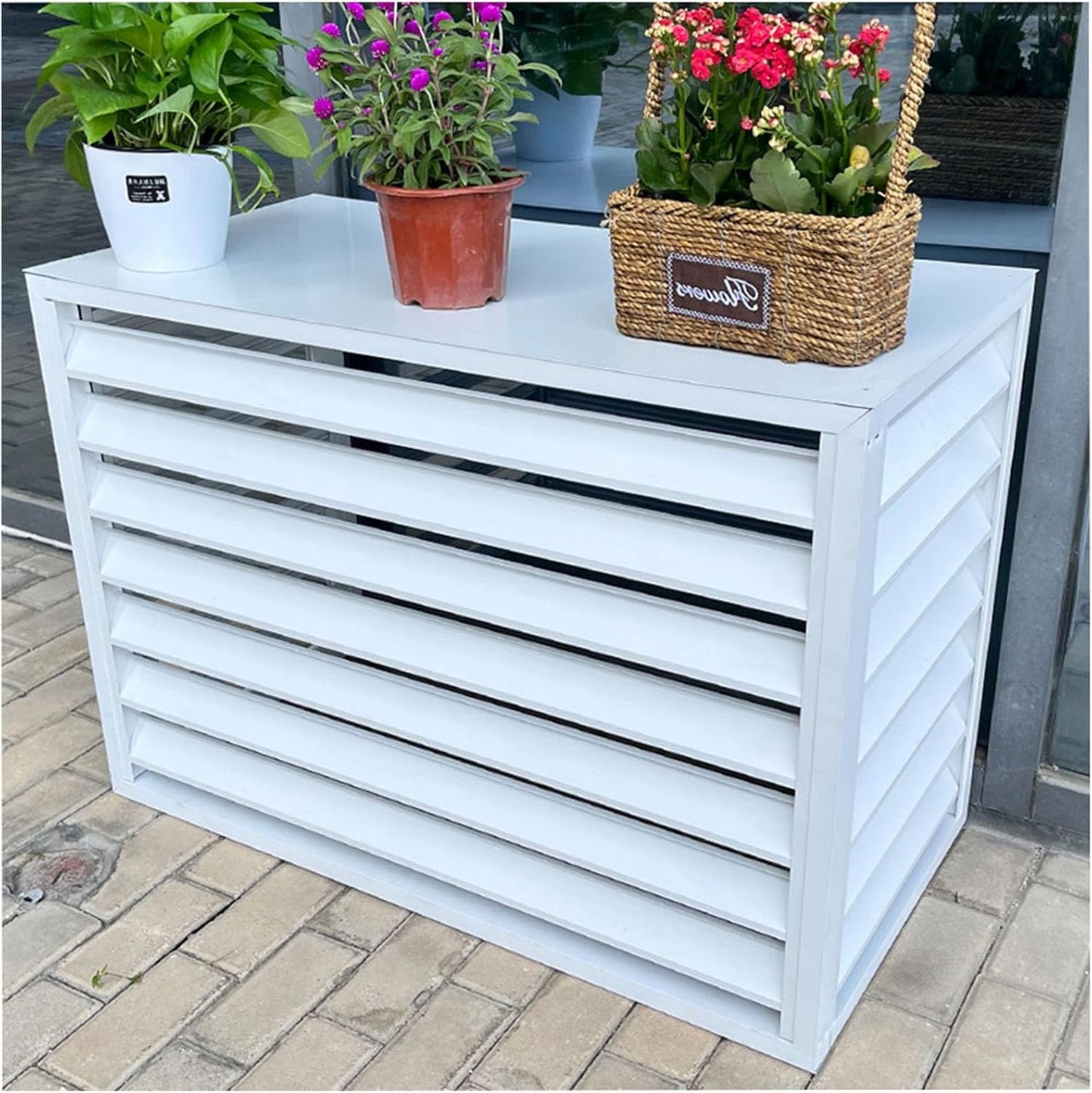 GENERIC Housse De Protection Pour Climatiseur Extérieur, En Aluminium, 110 X 60 X 80 Cm Avec Garde-corps Incliné, Résistante Aux Intempéries Et Blanche, Compatible Avec La Plupart Des Climatiseurs Standard
