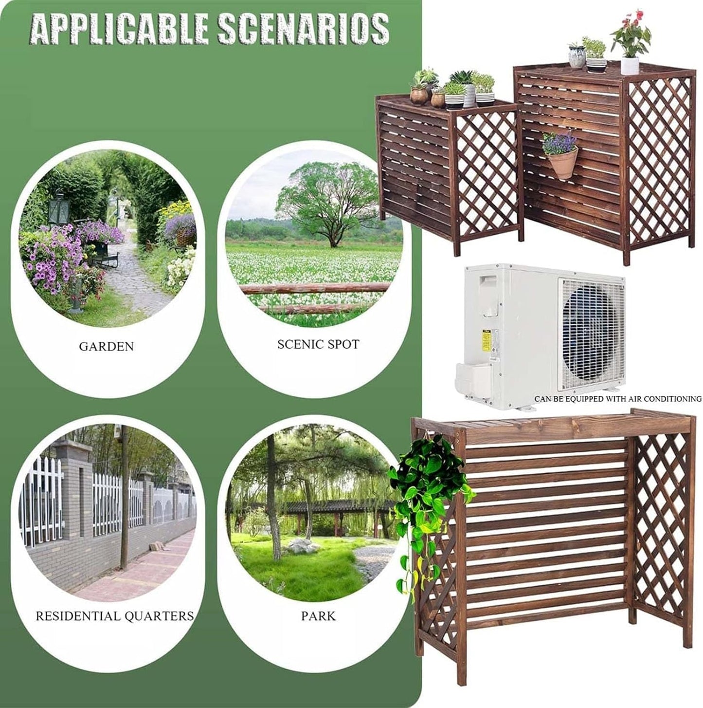  Housse De Protection En Bois Massif Pour Climatisation – Clôture Extérieure Et Poubelle – Support De Présentation Pour Plantes De Jardin – Grille De Protection Pour Climatiseur Et Pompe à Chaleur