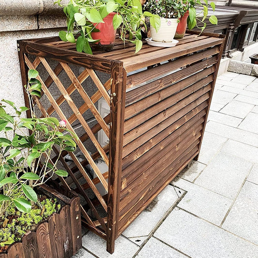  Clôture De Confidentialité Extérieure, Couverture De Climatisation, Support For Plante, Couverture De Climatiseur Cachée En Bois, 3 Panneaux (Color : A, Size : 115X54X95Cm)