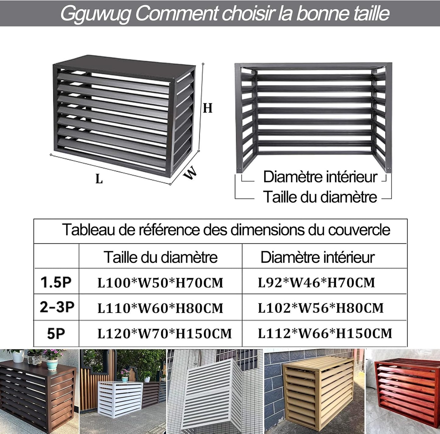  1.5P Climatiseur Mural Aluminium Composite Caisson Anti Bruit Pompe A Chaleur Support Climatiseur Exterieur Cache Clim,Étanche À La Poussière Et À L'eau Pour Intérieur Extérieur Support