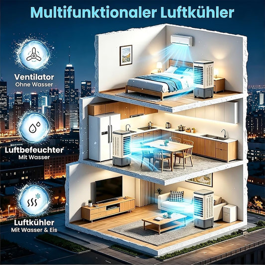 GENERIC Climatisation Mobile Sans Tuyau D'échappement 4in1 Refroidisseur D'air, Refroidisseur D'air Avec Télécommande, Réservoir D'eau De 20 Litres, 3 étapes Incl, 7H Minuteur, 2 Batteries De Refroidissement,