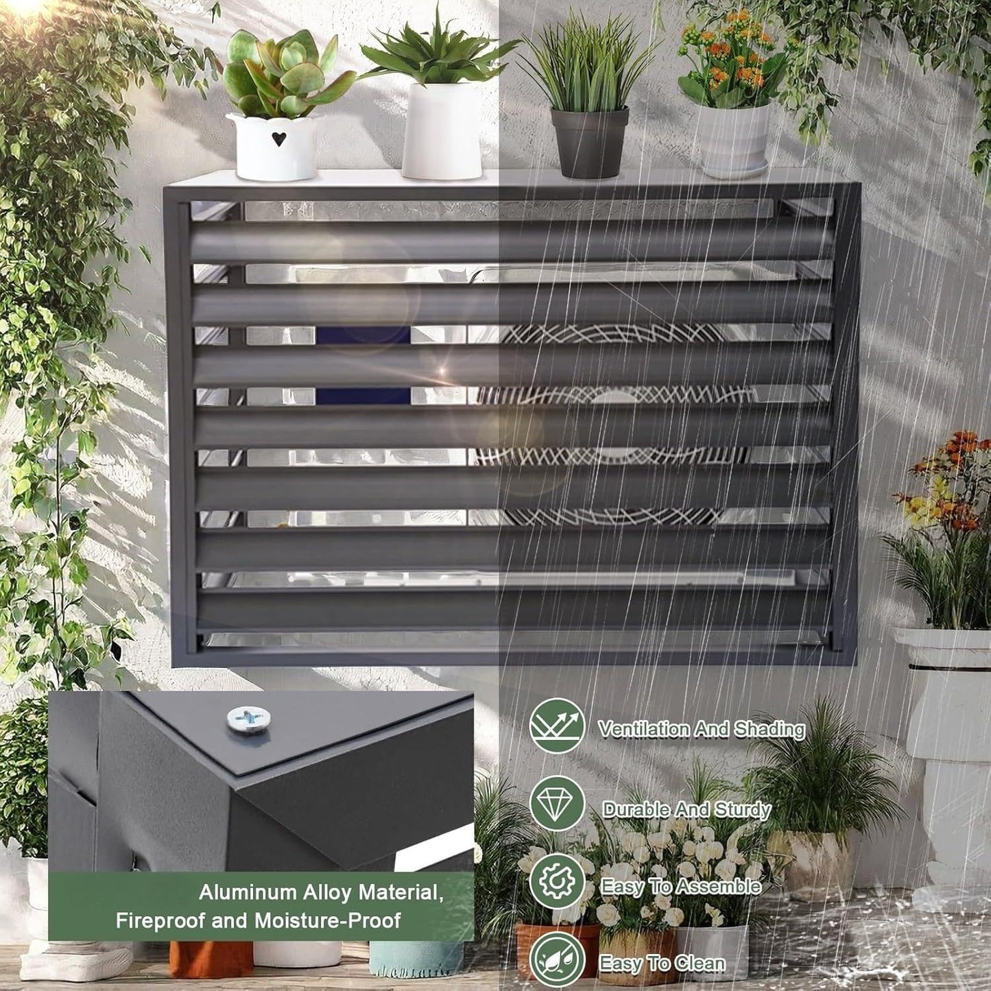 GENERIC Housse De Protection En Aluminium Pour Climatiseur - Résistant Aux Intempéries - Clôture Extérieure Et Condensateur De Protection - Assemblage Facile Pour Toutes Les Saisons