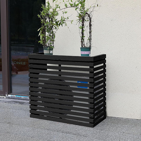 GENERIC Housse De Protection Pour Climatiseur Extérieur, Bois Massif Et Support De Fleurs, Protection De L'unité AC, Résistant Aux Intempéries, Design Décoratif Noir Pour Climatiseurs Portables